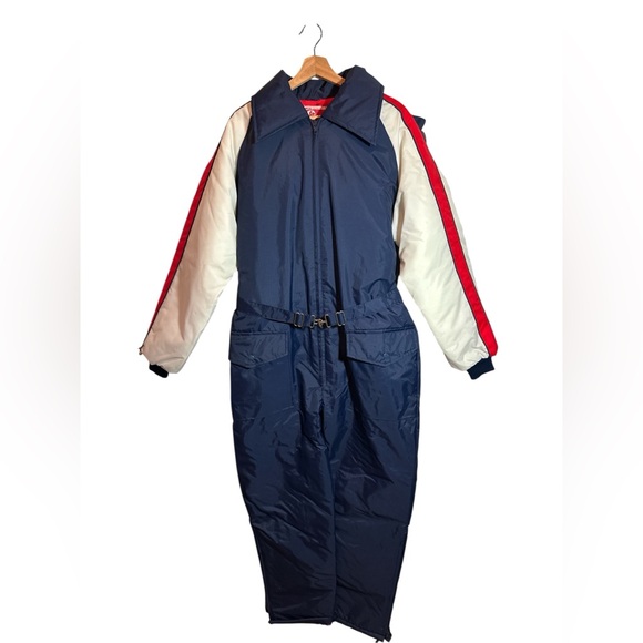 JCPenney VINTAGE Unisex LARGE Patriotic Navy Red Snowmobile Snow Suit EUC
